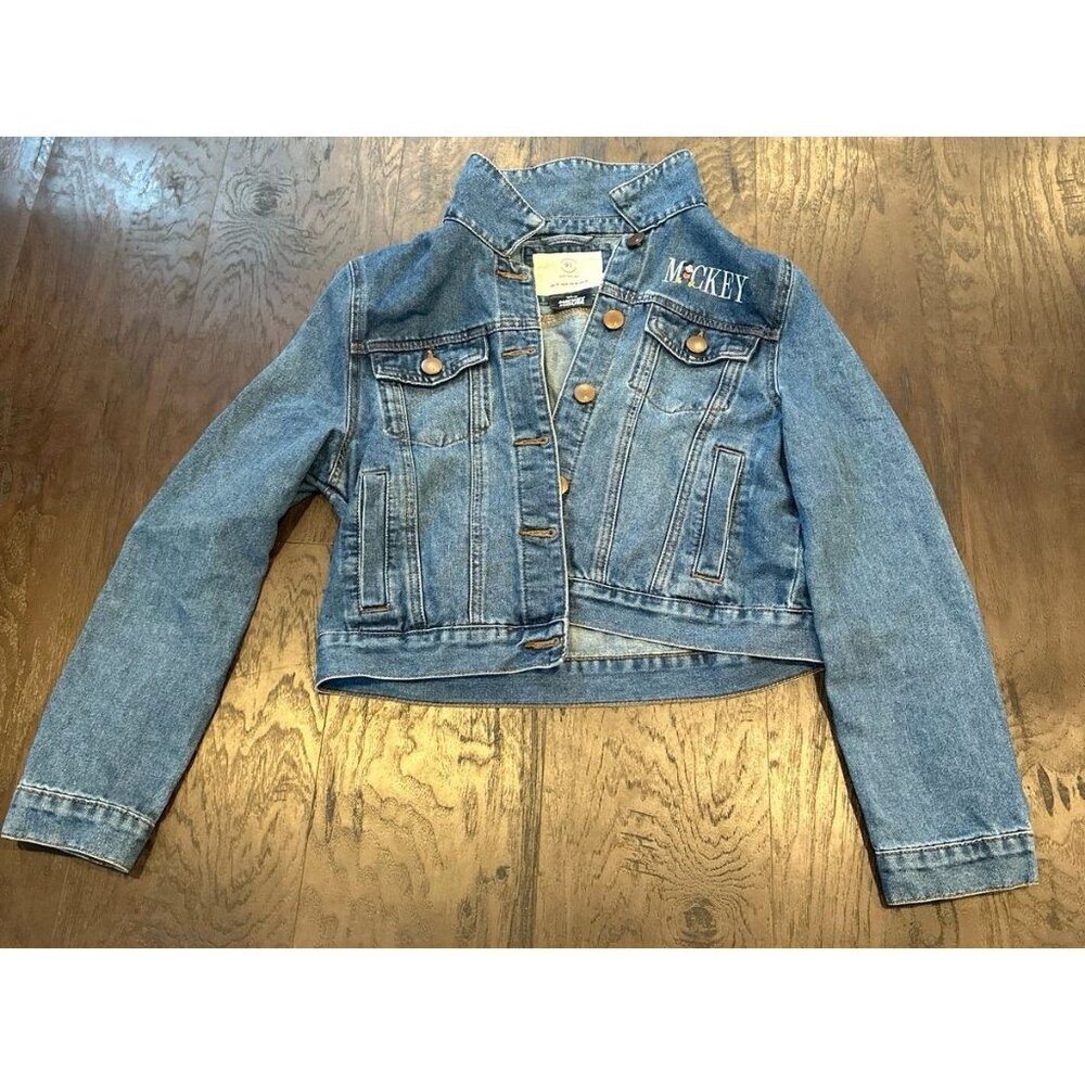 Cotton On x Disney Mickey Mouse Denim Jean Blue Cropped Trucker Jacket